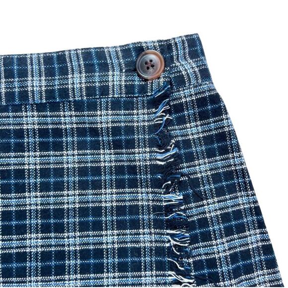 Urban Outfitters Mini Skirt Blue Plaid Fringed Size S - Picture 3 of 6